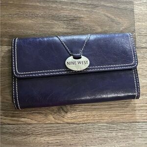 Nine West Deep Purple Leather Fold Wallet with Metal Logo